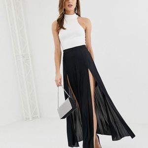 ASOS DESIGN pleated maxi skirt with double split